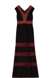 Приталенное платье в пол с кружевными вставками Tadashi Shoji