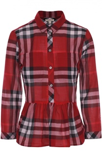 Блуза в клетку с баской и накладными карманами Burberry Brit