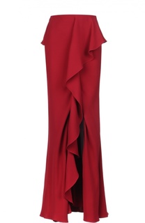 Шелковая юбка в пол с высоким разрезом и баской Alexander McQueen