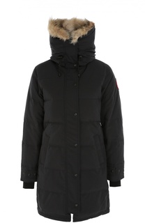 Стеганый пуховик с капюшоном и меховой отделкой Canada Goose