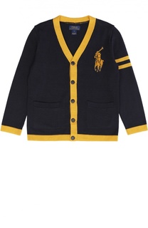 Хлопковый кардиган с нашивкой и контрастным кантом Polo Ralph Lauren