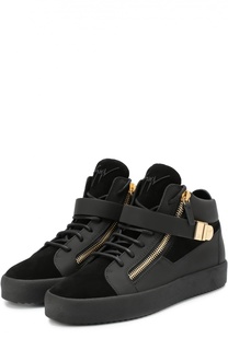 Высокие кожаные кеды с декором Giuseppe Zanotti Design