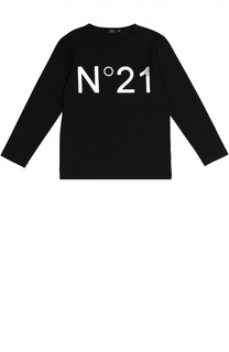 Хлопковый лонгслив с логотипом бренда No. 21