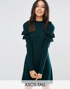 Платье-джемпер с рюшами на плечах ASOS TALL - Зеленый