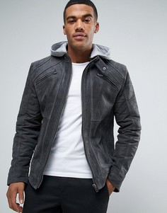 Barneys Premium Suede Biker With Jersey Hoody Jacket - Серый Barneys Originals