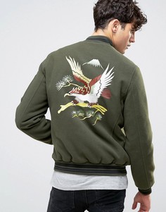 Мягкая куртка цвета хаки с вышитым орлом ASOS Souvenir - Зеленый