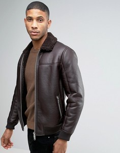 Куртка-пилот из искусственной кожи с воротником борг Barneys - Коричневый Barneys Originals