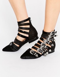 Jeffrey Campbell Psych Multi Buckle Flat Ankle Boots - Черный