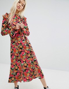 Чайное платье миди с ярким цветочным принтом STYLENANDA - Мульти