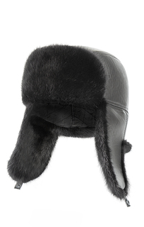кожаная шапка-ушанка с мехом норки Polina Furs