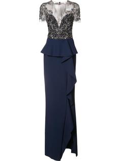 embroidered ruffle detail dress Marchesa Notte