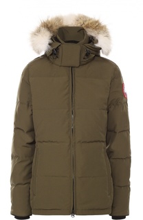 Стеганый пуховик с меховой отделкой капюшона Canada Goose