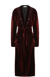 Бархатное пальто с пайетками и накладными карманами Dries Van Noten