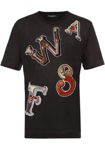 Футболка из смеси хлопка и шелка с нашивками Dolce & Gabbana