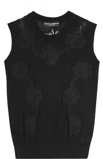 Кашемировый топ без рукавов с крежвной вставкой Dolce &amp; Gabbana