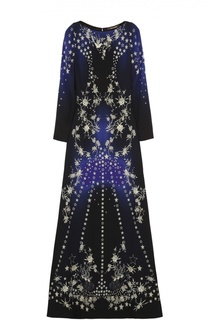 Приталенное платье в пол с длинным рукавом и вышивкой Roberto Cavalli