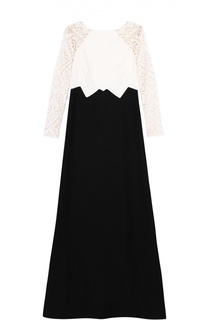 Приталенное платье в пол с полупрозрачными рукавами Tadashi Shoji