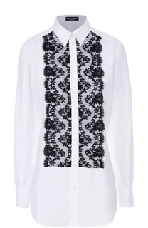 Удлиненная блуза с контрастной кружевной отделкой Dolce &amp; Gabbana