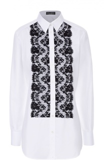 Удлиненная блуза с контрастной кружевной отделкой Dolce &amp; Gabbana