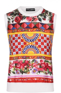 Шелковый топ прямого кроя с ярким принтом Dolce &amp; Gabbana