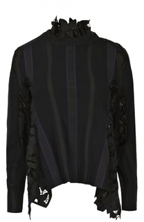 Топ с удлиненным рукавом и кружевными вставками Sacai