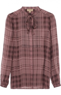 Шелковая блуза в клетку с воротником аскот Burberry Brit