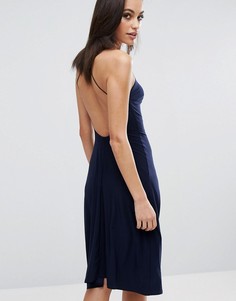 Club L Satin Midi Dress With Cross Back Detail - Темно-синий