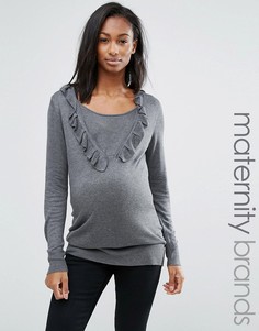 Трикотажный джемпер с оборкой спереди Mamalicious - Серый Mama.Licious