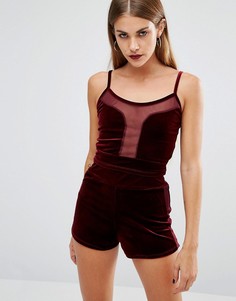 Boohoo Mesh Detail Velvet Crop Top - Красный