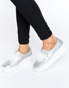 Кеды на плоской подошве с отделкой искусственными перьями Truffle - Серебряный