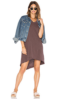 Slub v neck mock hem dress - Wilt