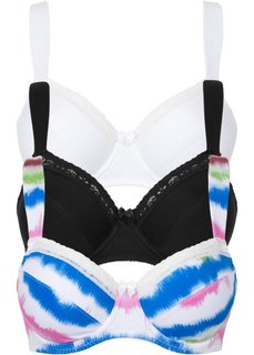 Бюстгальтер (3 шт.), чашка E (с рисунком + черный + белый) Bonprix