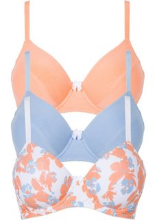 Бюстгальтер (3 шт.), чашка D (с рисунком + синий + папайя) Bonprix