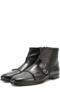 Высокие кожаные монки с двумя пряжками на молнии Santoni