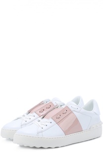 Кожаные кроссовки Open с лаковой цветной вставкой Valentino
