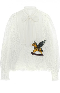 Кружевная блуза с воротником аскот и контрастной отделкой Dolce &amp; Gabbana
