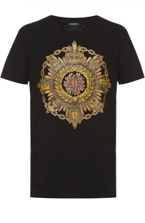 Хлопковая футболка с принтом Balmain