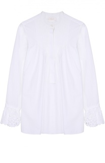 Хлопковая блуза свободного кроя с кружевной отделкой Chloé