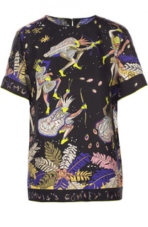 Шелковый топ прямого кроя с ярким принтом Emilio Pucci