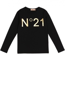 Хлопковый лонгслив с логотипом бренда No. 21