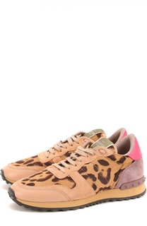 Комбинированные кроссовки с рисунком под леопарда Valentino
