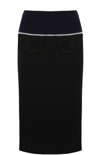 Юбка прямого кроя с контрастной бахромой и разрезом DKNY