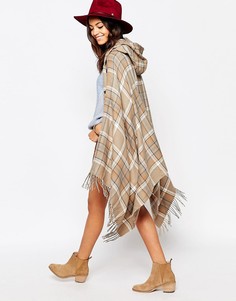 Длинный кейп в клетку с капюшоном Esprit - Кремовый