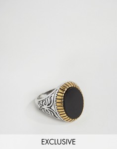 Кольцо с черным искусственным камнем Reclaimed Vintage - Серебряный