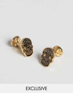 Золотисто-черные запонки в виде черепа Noose &amp; Monkey - Золотой