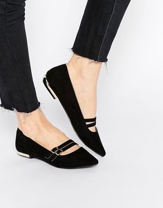 Остроносые туфли на плоской подошве с двумя ремешками New Look Wide Fit - Черный