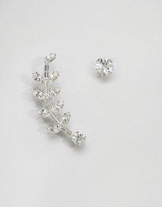 Кафф и серьга-гвоздик с кристаллами Swarovski Krystal - Серебряный