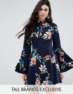 Короткое приталенное платье с расклешенными рукавами Glamorous Tall - Мульти