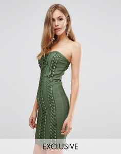 Бандажное платье с вырезом сердечком и декоративной шнуровкой WOW Couture - Зеленый