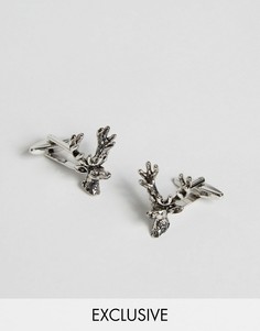 Серебристые запонки в виде головы оленя Noose &amp; Monkey - Серебряный